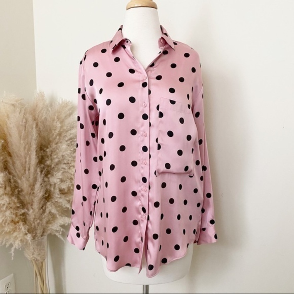 Zara pink polka dot satin effect top
